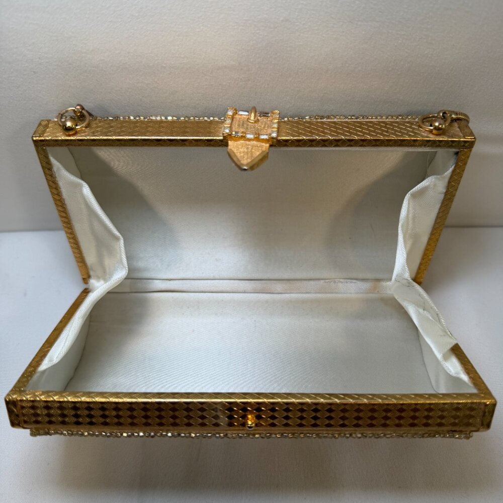 Vintage 50s Gold Beaded Minaudière Clutch Evening Bag Purse - Picture 12 of 16